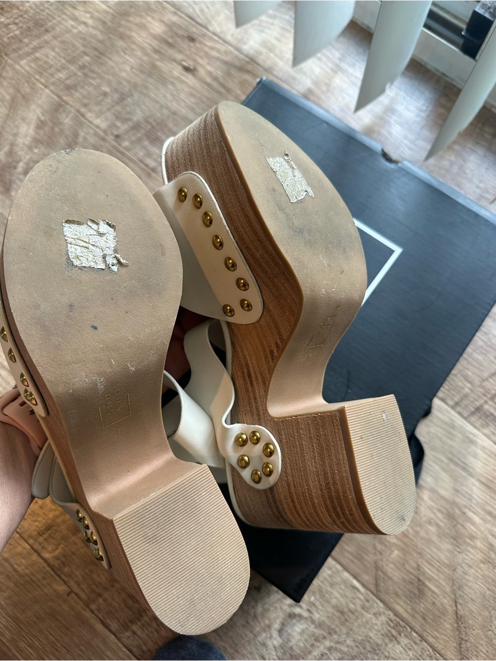 Women's Off-White Platform Clog Sandals with Gold Studs - Picture 4 of 6